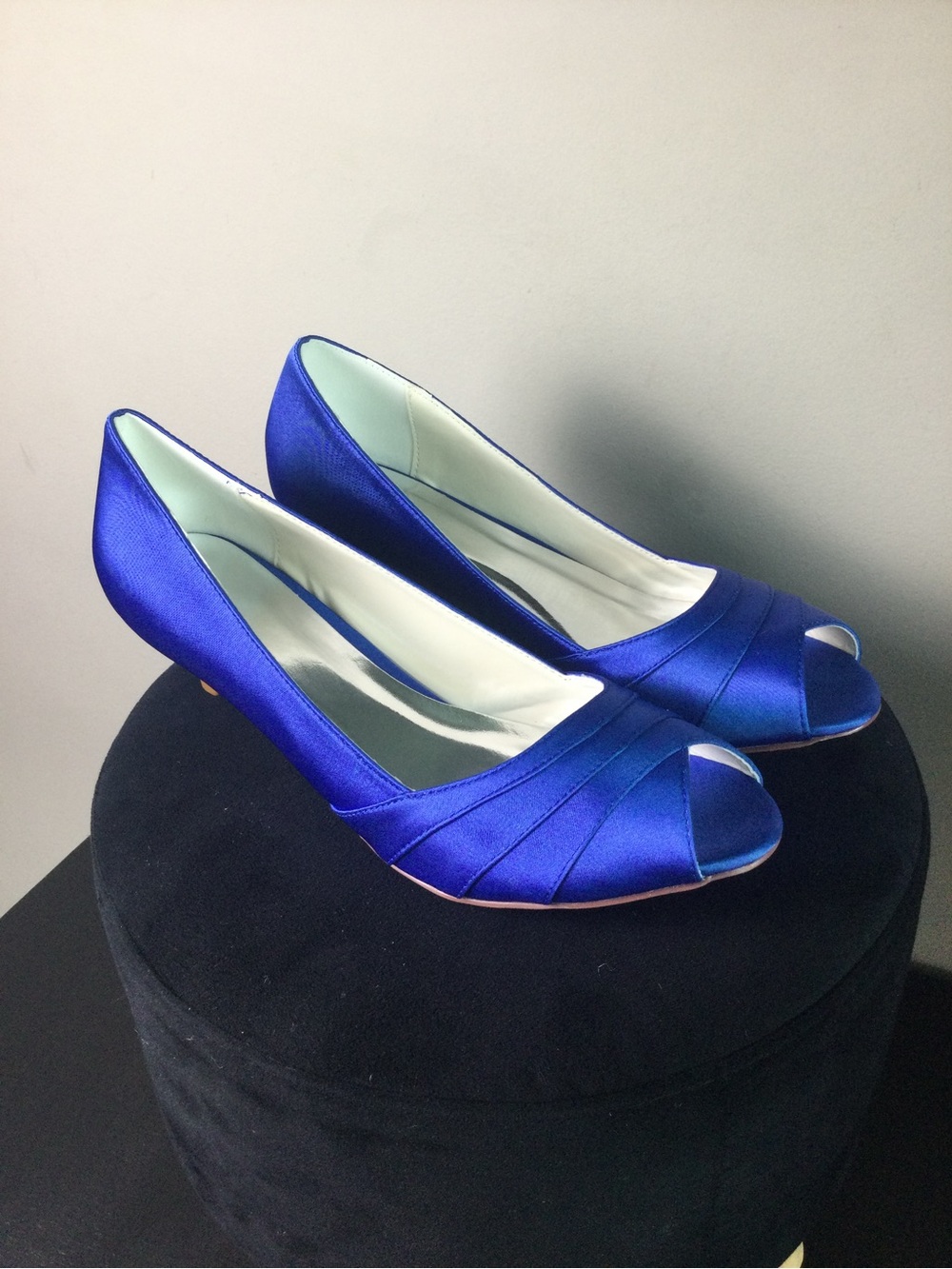 Elegant Blue Satin Peep-Toe Heels